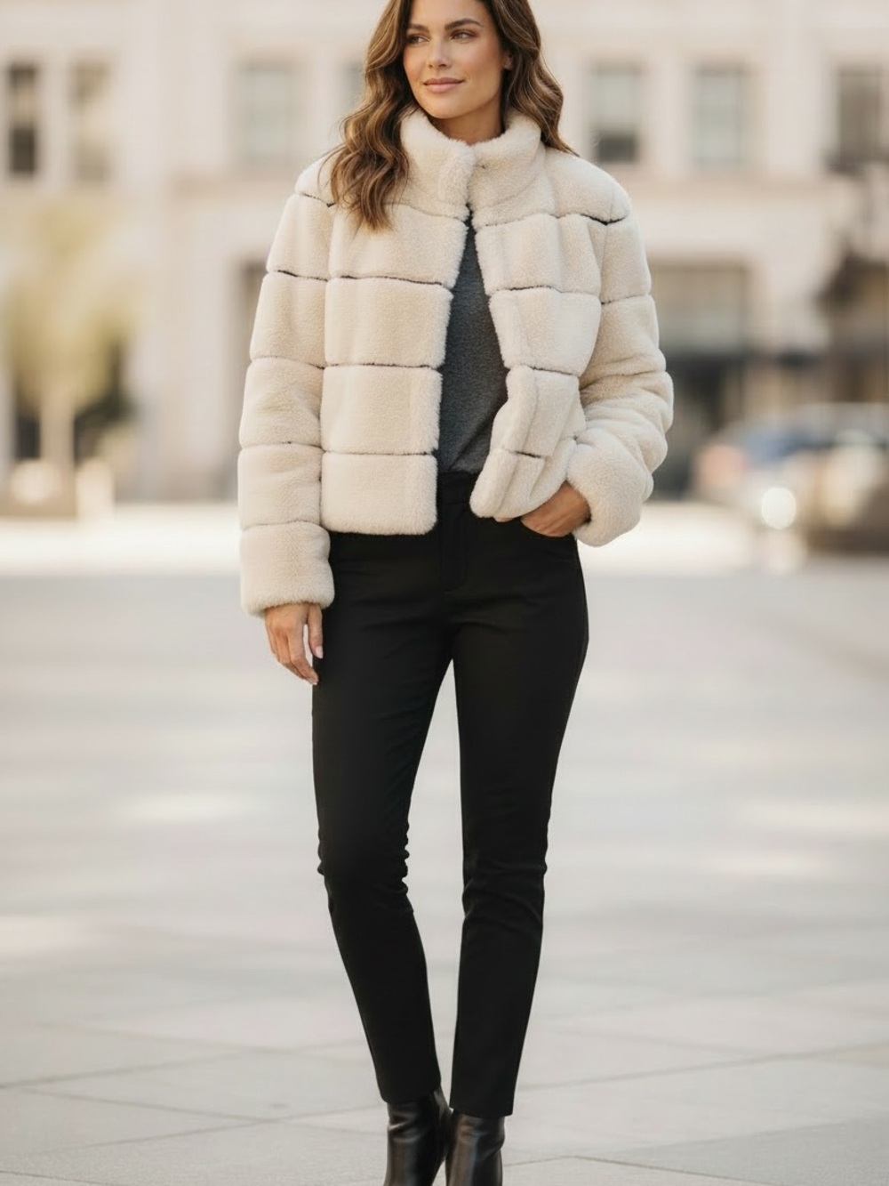 NWT Karl Lagerfeld Paris Cream Faux Fur Short Coat XL